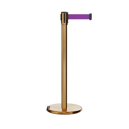 MONTOUR LINE Retractable Belt Rolling Stanchion, 2ft Sat.Brass Post  9ft. Purple ME530-SB-PE-90